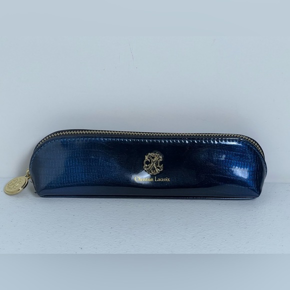 Christian Lacroix Faux Blue Snake Skin Glasses Makeup Bag - Picture 1 of 11